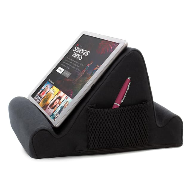 Brookstone Tablet Lap Cushion - Tablet and Phone Holder for Bed, Flights, and Travel, Two Angled Memory Foam Lap Desk for Reading and Hands Free Viewing, Compatible iPad and Kindle Accessories, Black