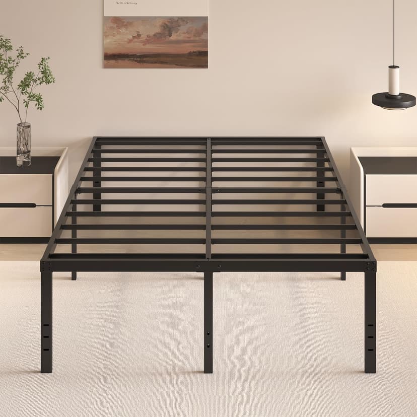 HOBINCHE 20 Inch Queen Size Bed Frame, No Box Spring Needed, Heavy Duty Black Metal Platform Mattress Foundation with Steel Slats, Non-Slip Noise Free Easy Assembly, Large Storage