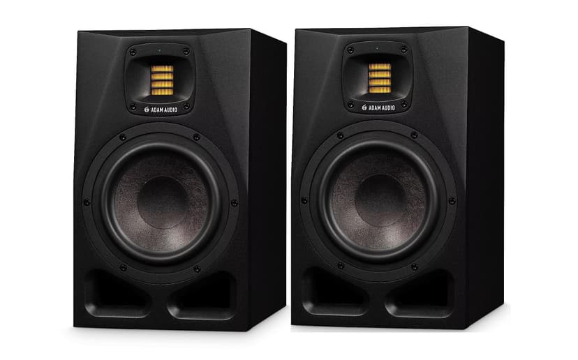ADAM Audio A7V Powered Two-Way Studio Monitor (2-Pack) Bundle with Microphone Cable (2-Pack), Cable (2-Pack) and Monitor Isolation Pads (2-Pack) (7 Items)