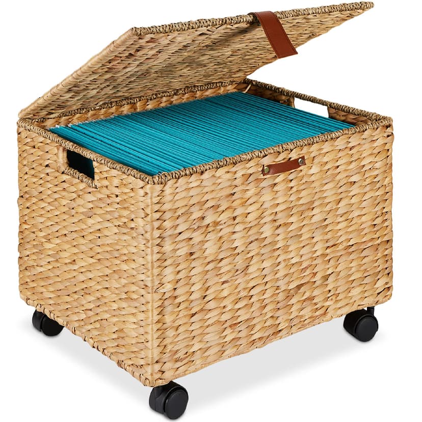 Best Choice Products Handwoven Water Hyacinth Rolling Filing Cabinet, Mobile File Organizer for Hanging Folders W/Lid and Locking Wheels For Home or Office – Natural