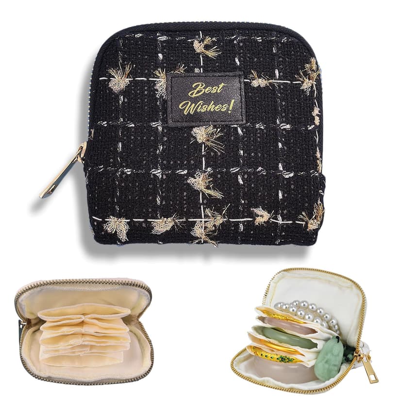 Small Travel Jewelry Case, Soft Velvet Organizer Pouch for Bangles, Bracelets, large Earrings, Beaded necklaces, Anti-Scratch & Portable Jewelry Bag Holder for Daily Use & Gift (Black Sparkle)