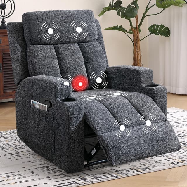 IOMOR 1PCS Fabric Manual Recliner Chair for Adults, Comfy Reclining Chairs with Overstuffed Arm and Back, Single Sofa for Living Room (1, Dark Grey)