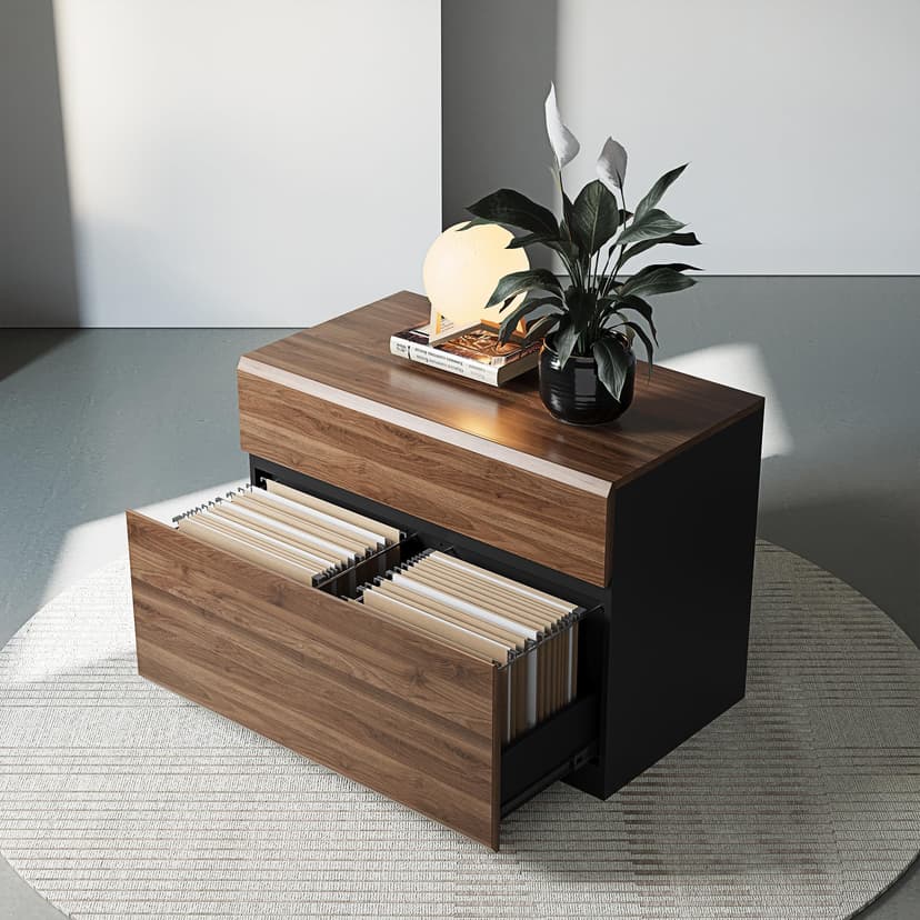ModernMate 2 Drawer Lateral File Cabinet, 31W*23H Wood Filing Cabinet with Anti-tilt Mechanism, Home Office Storage Filing for Letter, A4 & Legal Size, Black Walnut