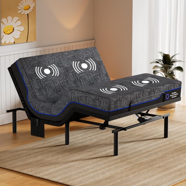 Amada Queen Adjustable Bed Frame with Massage & Wireless Remote, Zero Gravity, Head & Foot Incline, Electric Base with 4 Leg Height Options, 4 USB Ports and LED Night Light