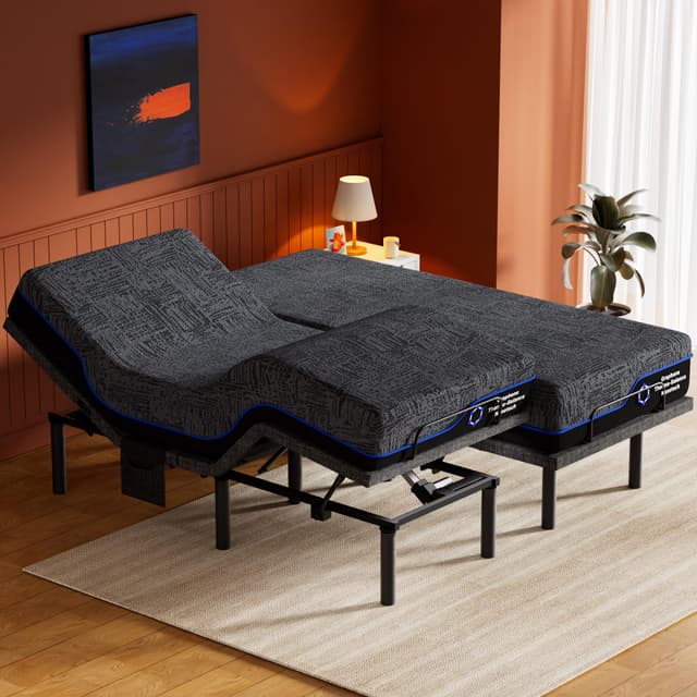 Amada Split King Adjustable Bed Frame with Head & Foot Incline & Wireless Remote, Zero Gravity, Electric Base with 4 Leg Height Options, 4 USB Ports and LED Night Light