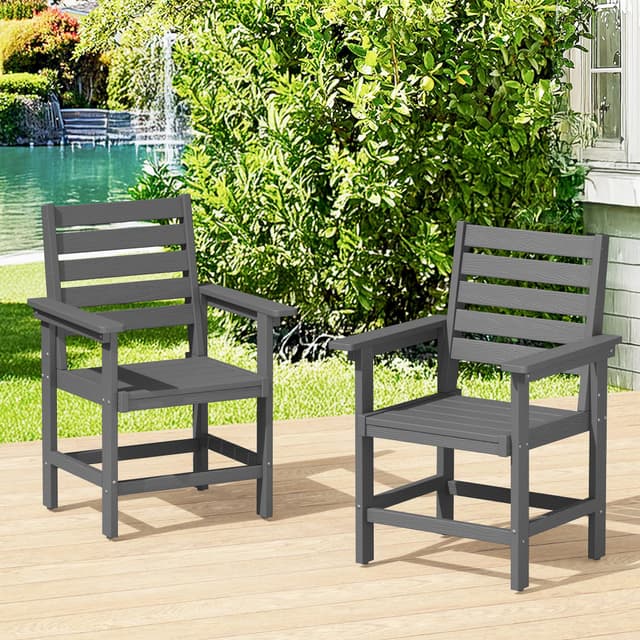Compsia Outdoor Dining Chairs Set of 2, All Weather HDPS Patio Dining Chairs, Heavy Duty Outdoor Chair with Armrest for Backyard Deck Porch, Grey