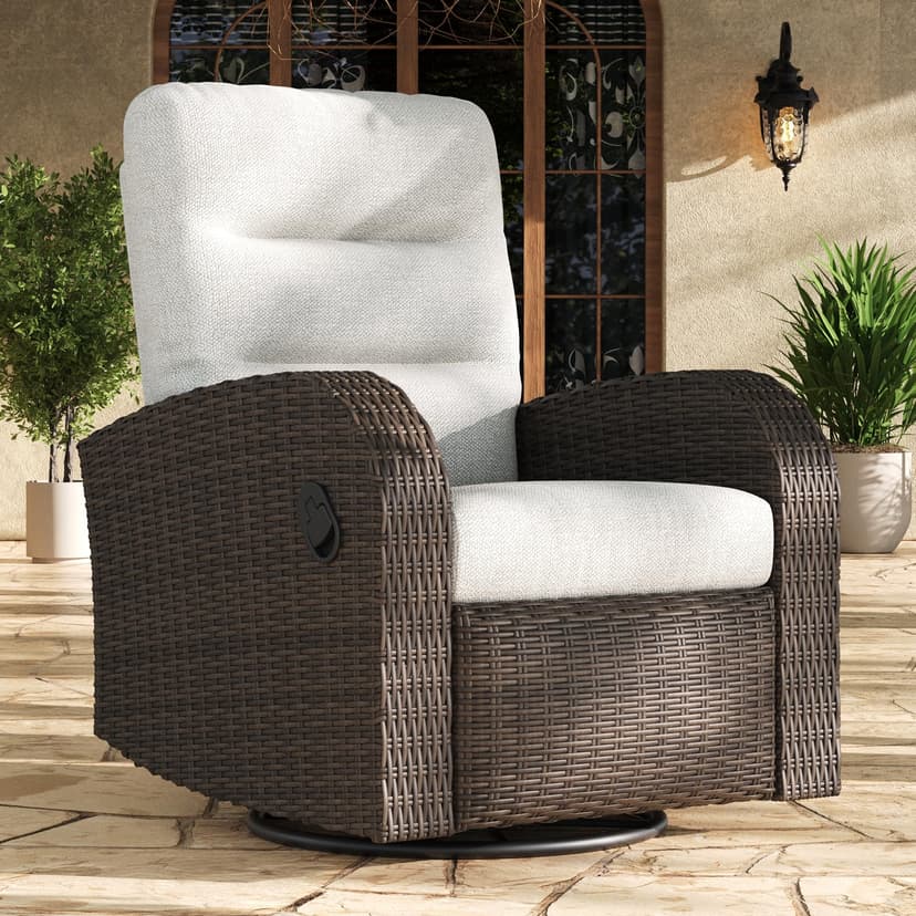 LayinSun Oversized Wicker Outdoor Swivel Glider Recliner with Adjustable Backrest & Footrest, Patio Reclining Lounge Chair