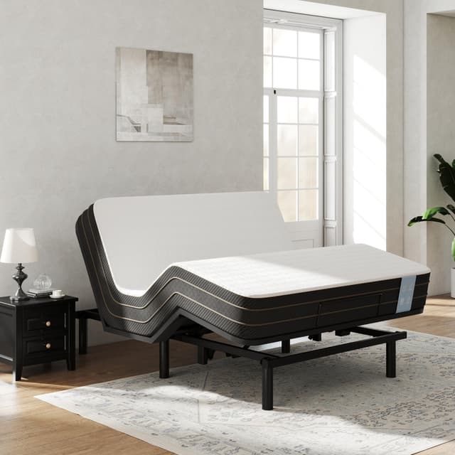 FLEXISPOT Queen Size Adjustable Bed Frame Base with 10 Inch Gel Memory Foam Mattress, Simultaneous Head & Foot Incline, Viscose from Bamboo, Medium Firm, Certi-PUR & Oeko-TEX Certified.