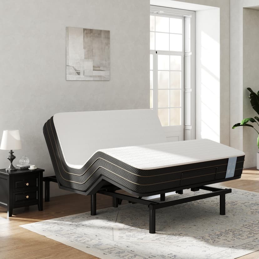 FLEXISPOT Queen Size Adjustable Bed Frame Base with 10 Inch Gel Memory Foam Mattress, Simultaneous Head & Foot Incline, Viscose from Bamboo, Medium Firm, Certi-PUR & Oeko-TEX Certified.