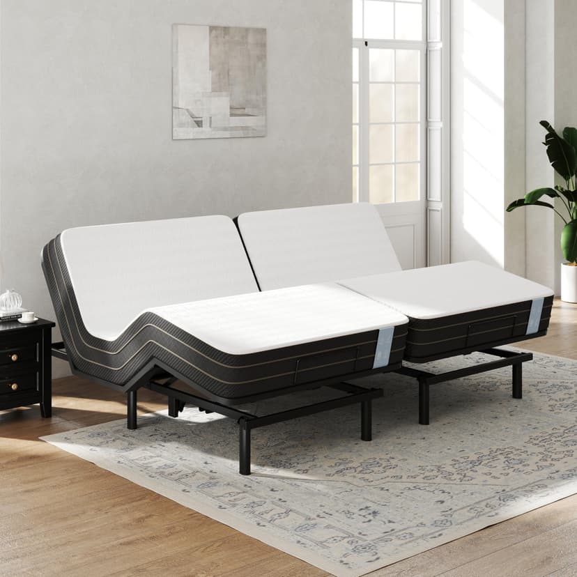 FLEXISPOT Split King Adjustable Bed Frame Base with 10 Inch Gel Memory Foam Mattress, Simultaneous Head & Foot Incline, Viscose from Bamboo, Medium Firm, Certi-PUR & Oeko-TEX Certified.