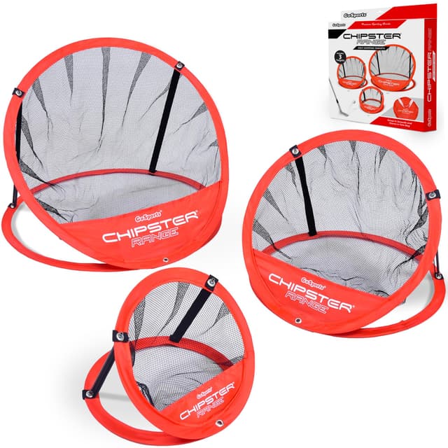 GoSports CHIPSTER Range - 3 Piece Golf Chipping Practice Net Target System with Carrying Case, Red