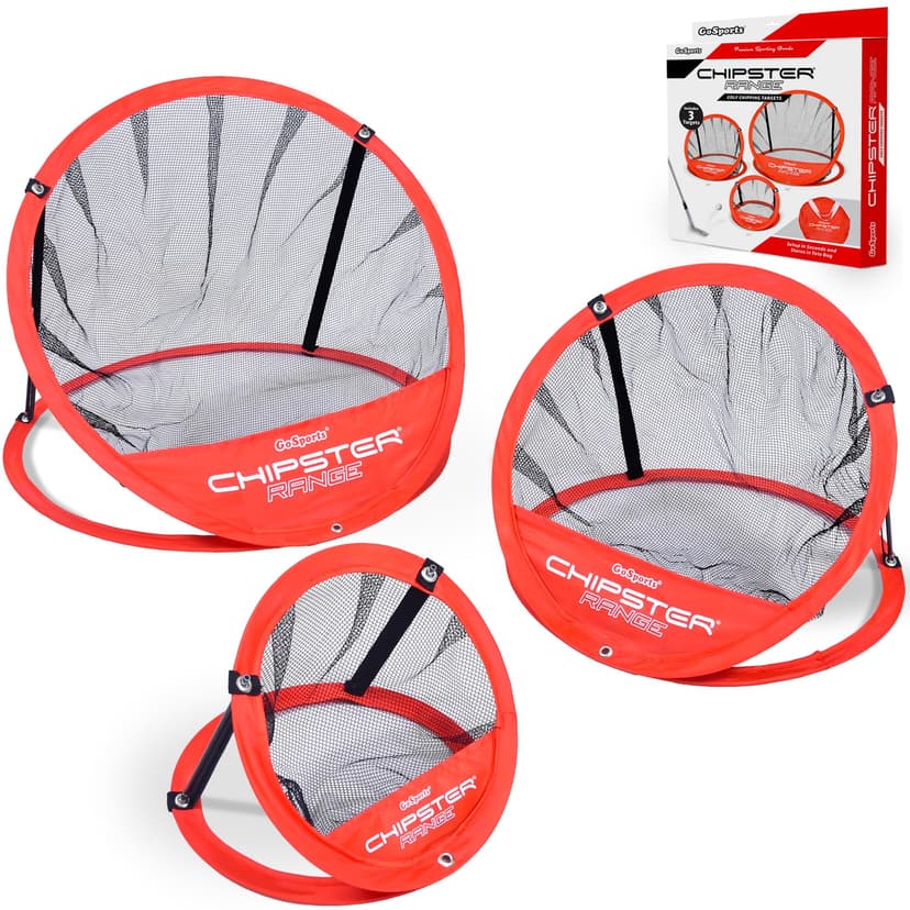 GoSports CHIPSTER Range - 3 Piece Golf Chipping Practice Net Target System with Carrying Case, Red