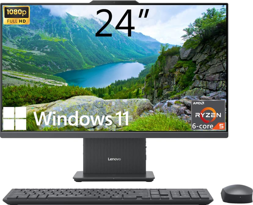 Lenovo IdeaCentre All-in-One Desktop Computer, 24" FHD Display, 6-core AMD Ryzen 5 7535HS, 32GB DDR5, 1TB SSD, Wi-Fi 6, HDMI in&Out, Wireless KB&Mouse, Windows 11 Home