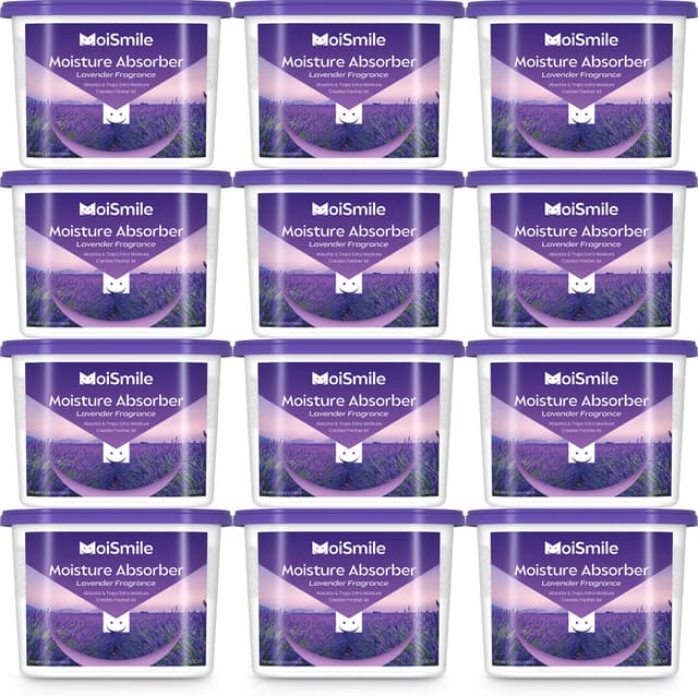 Moismile Moisture Absorbers 12 Packs, 10.8OZ Lavender Vanilla Efficient Humidity Absorber ＆ Odor Eliminator Boxes, Refillable Car Dehumidifier for Closet, Bathroom, Basement＆ RV