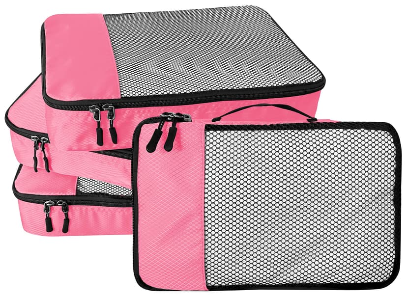 WTREE 4-Piece Packing Cubes Travel Accessories Set for Suitcases - Luggage Organizer Bags with Double Zipper - Mesh Top - Large - Pink