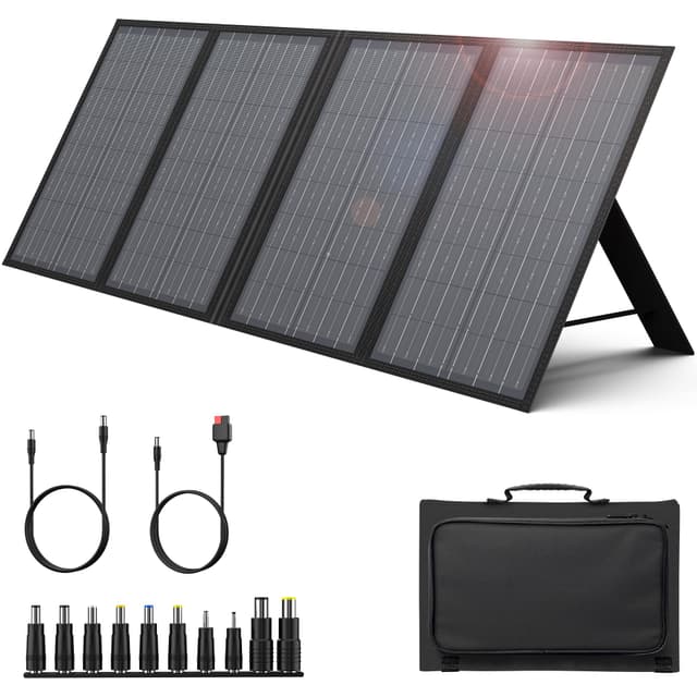 ENGINSTAR 60W Foldable Solar Panel Charger with 18V DC Outlet for Portable Power Stations EnginStar/Jackery/Rockpals/Flashfish, Portable Solar Generator with QC 3.0 for Outdoor Camping Van RV Trip
