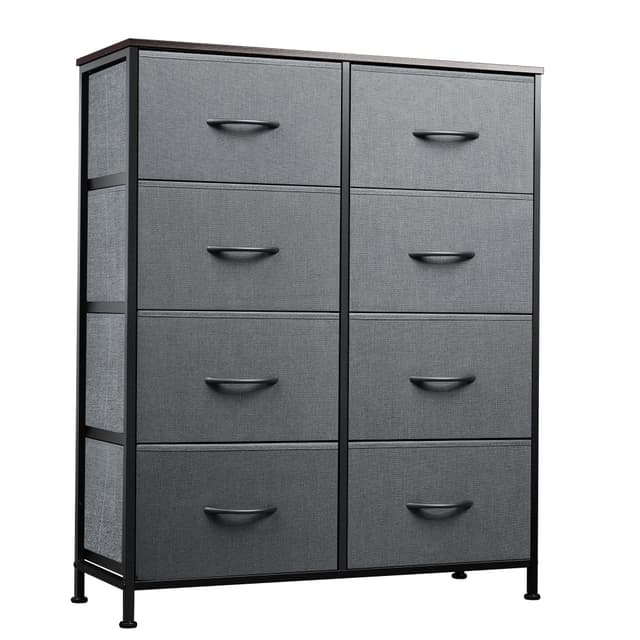 WLIVE Fabric Dresser for Bedroom, Tall Dresser with 8 Drawers, Storage Tower with Fabric Bins, Double Dressers, Chest of Drawers for Closet, Living Room, Hallway, Dark Gray