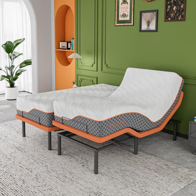 Split King Adjustable Bed Frame + 12” Hybrid Matt, Bed Base with Massage, Pillow-tilt, Smart APP Control, Ergonomic Incline, Zero Gravity, Dual USB Port, Under Bed Light, Wireless Remote, 5000 Series