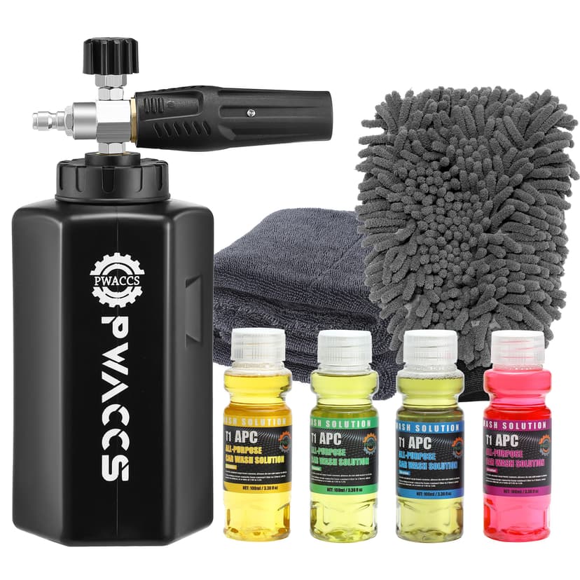 PWACCS Foam Cannon for Pressure Washer, Car Wash Kit with Soap, Snow Foam Blaster 1.5 Liter, Power Washer Soap Cannon with Car Drying Towel and Wash Mitt, 3600 PSI
