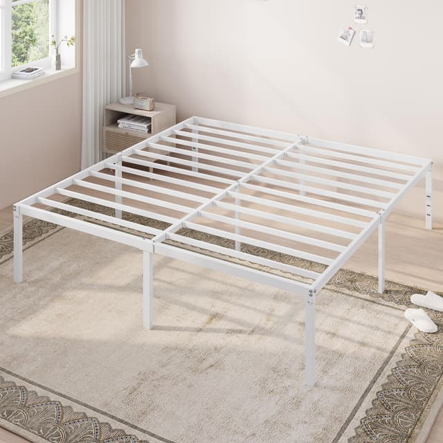 Allewie King Size Bed Frame, 18 Inch Metal Platform Beds with Storage Space, No Box Spring Needed and Easy Assembly, White