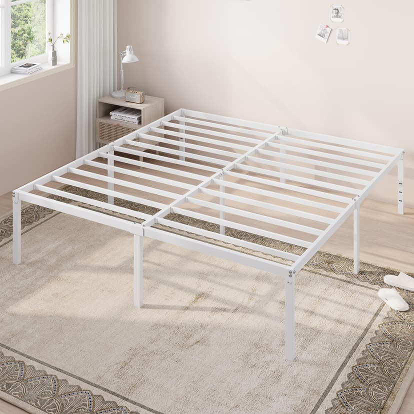 Allewie King Size Bed Frame, 18 Inch Metal Platform Beds with Storage Space, No Box Spring Needed and Easy Assembly, White