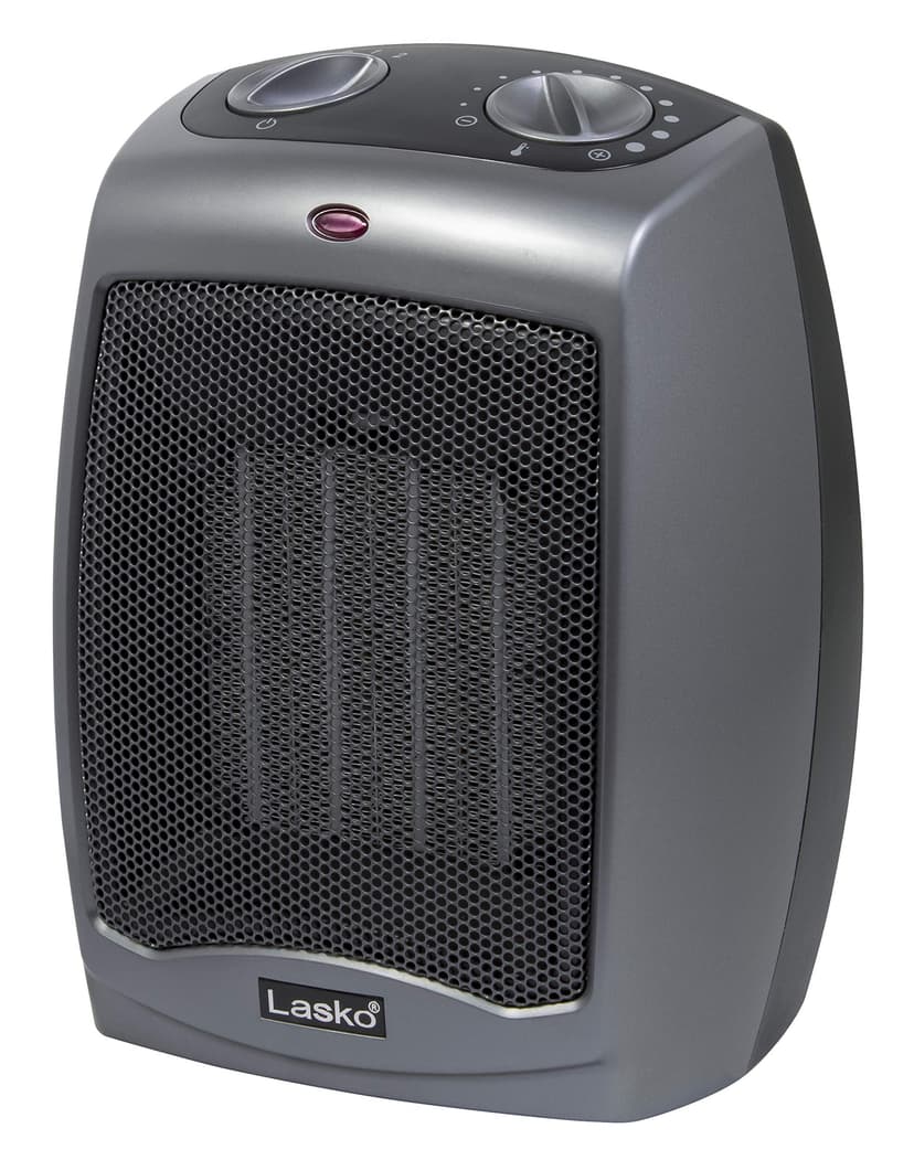 Lasko Portable Indoor Electric Ceramic Space Heater with Tip-Over Safety Switch, Overheat Protection and Thermostat, 2 Speeds, Safe for Home, 9.2 Inches, Dark Gray, 1500W, 754201