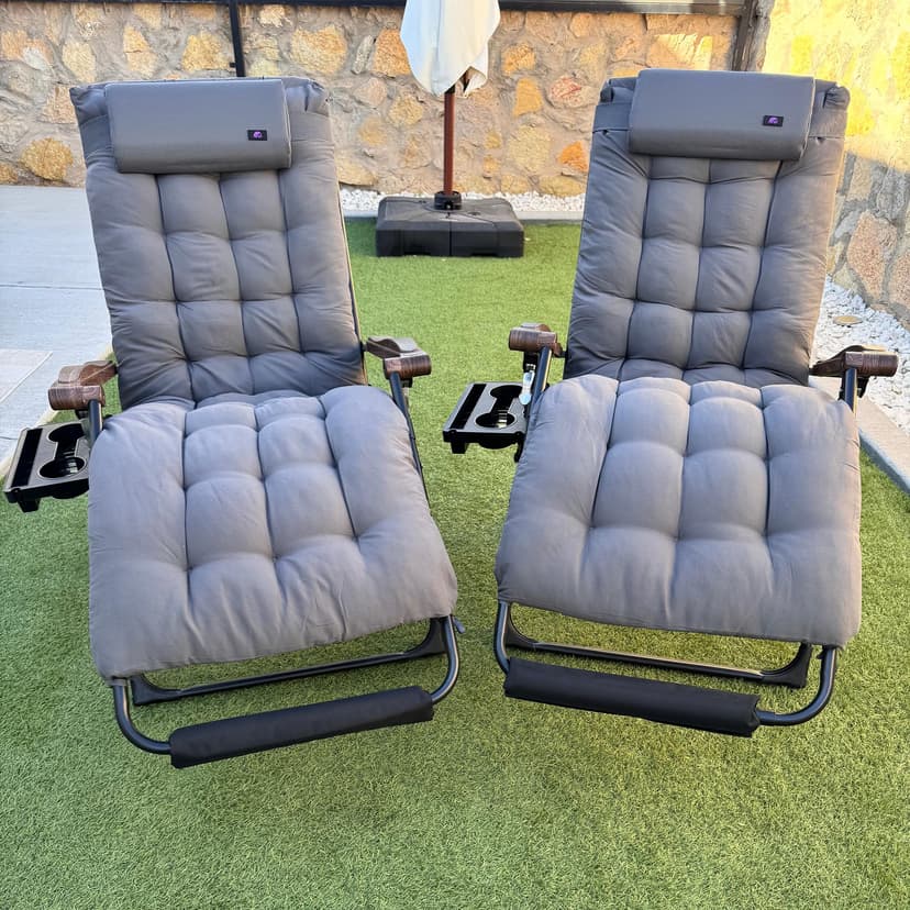 PURPLE LEAF Extra Wide Outdoor Reclining Chair Patio Zero Gravity Chaise Lounge Folding Chair with Removable Cushion Adjustable Headrest for Lawn Camping Beach Pool Grey