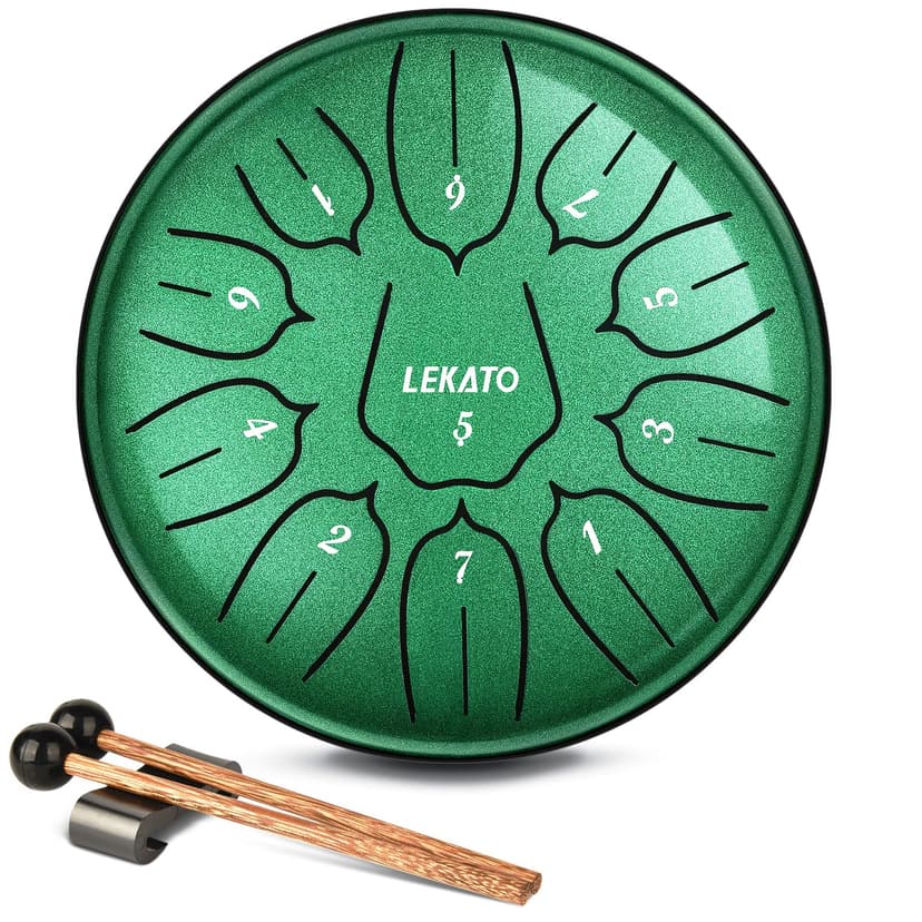 LEKATO Rain Drum for Outside, Steel Tongue Drum 6 Inch 11 Notes Rain Chime Percussion for Meditation Yoga Musical Education, Musical Gift for Families/Friends/Beginner, Green