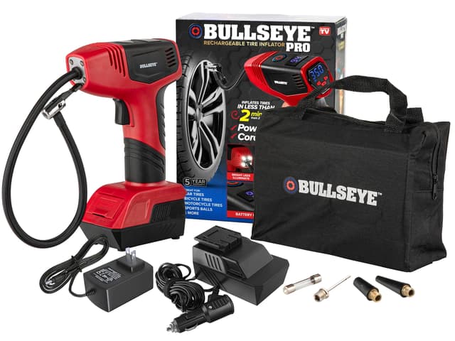 Bullseye Pro Max Deluxe Tire Inflator Portable Air Compressor, Portable Air Pump for Car Tires, Car Tire Inflator Portable - 150PSI, 12V DC 2000 mAhs, Tire Pressure Gauge, Rechargeable As Seen On TV