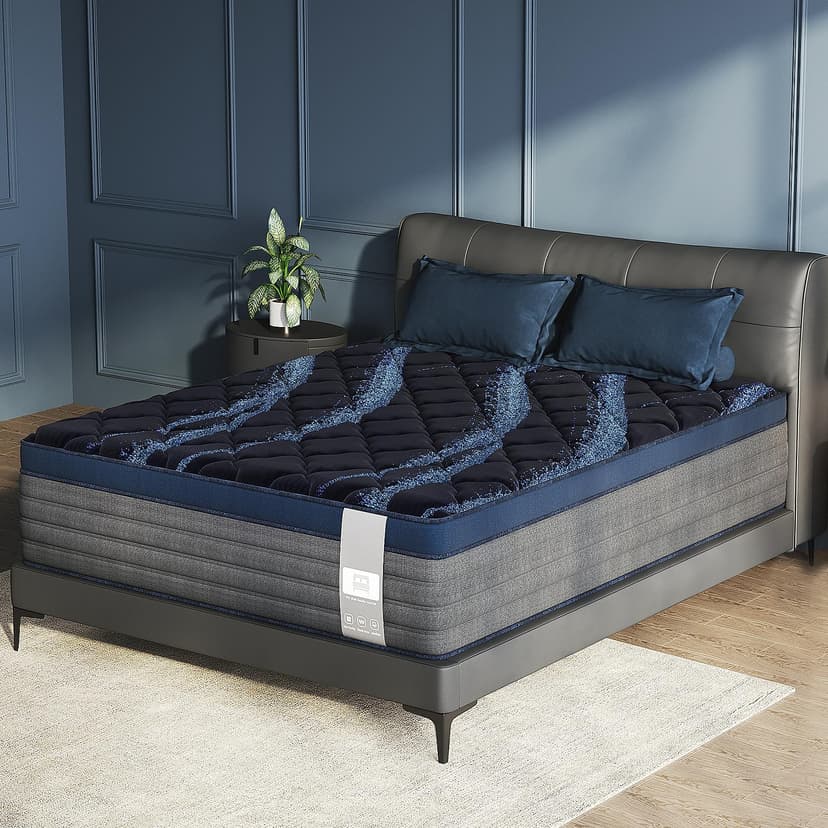 Queen Mattress, 14 Inch Mattress in a Box, Medium Firm, Memory Foam Hybrid Mattress, With Individual Pocket Spring for Motion Isolation/Silent Sleep/Lumbar Support & Pressure Relief, CertiPUR-US