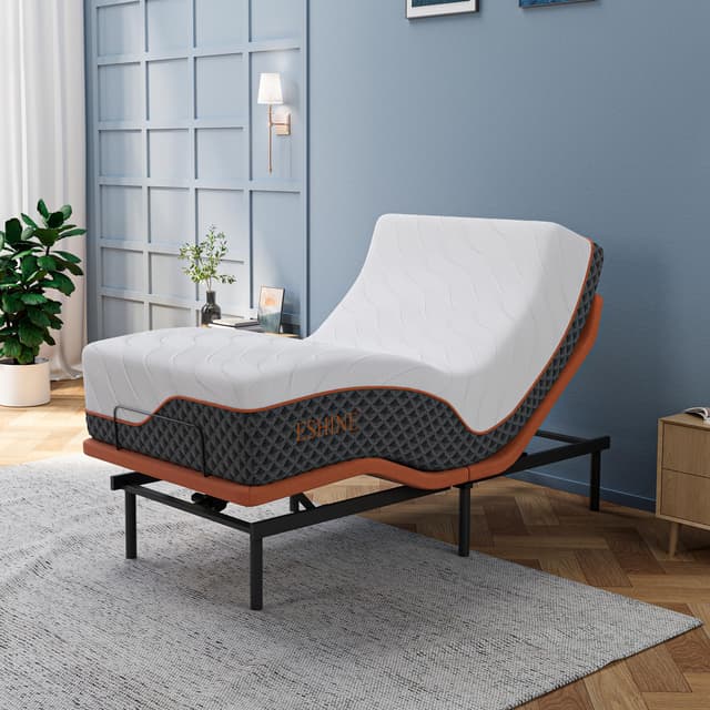 ESHINE Adjustable Bed Frame + 14 inch Hybrid Matt, Lumbar Support, Head-Pillow-Tillt, Smart App Control, Wireless Remote, Dual USB Port, 6000 Series, Twin XL