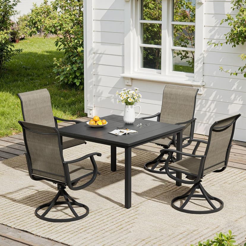 VICLLAX 5 Pieces Patio Dining Set, Patio Furniture Set of 4 Patio Swivel Dining Chairs and Square Patio Table, Mixed Brown Chairs & Black Tabletop