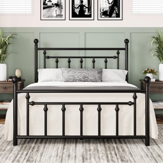 Allewie 14 Inch Queen Size Metal Platform Bed Frame with Victorian Vintage Headboard and Footboard/Mattress Foundation/Under Bed Storage/No Box Spring Needed/Easy Assembly/Noise Free/Black