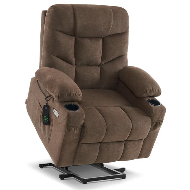 MCombo Power Lift Recliner Chair with Extended Footrest for Elderly People, Fabric 7287/7087 (Brown, Medium)
