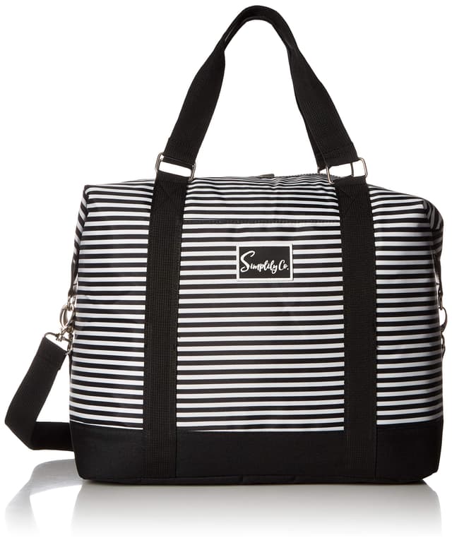 Simplily Co. Travel Weekender Overnight Carry-on Shoulder Duffel Tote Bag (8" x 12" x 16 (Large), Black & White Stripes)