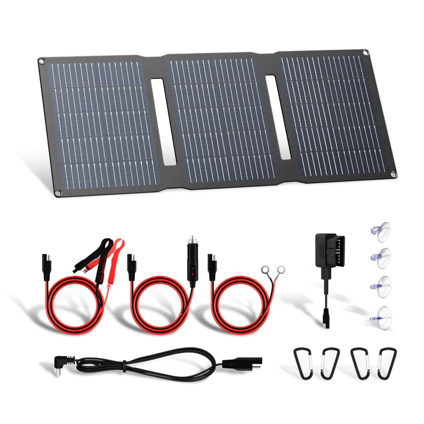FlexSolar 28W 12V Portable Solar Panel Battery Charger Maintainer Kits Trickle Charger with Built-in Charge Controller, Cig Plug, Alligator Clips, O-Rings OBDII Connector for Car, Truck,Tractor, Boat