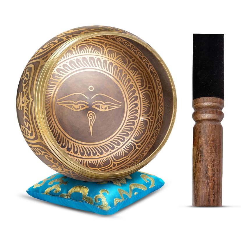 Tibetan Singing Bowl Set - Easy To Play Authentic Handcrafted For Meditation Sound Chakra Yoga Healing 4 Inches By Himalayan Bazaar (Gold & Turquoise)