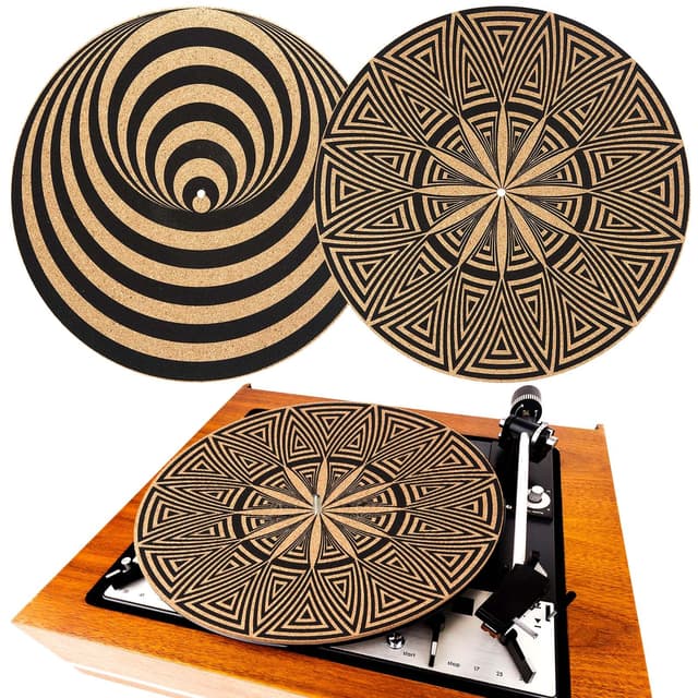 Briwooody 2 Pcs Cork Turntable Mat/3mm Thick for Better Sound Support on 11.8 Inches Vinyl LP Record Player Turntable Slipmat Psychedelic Geometric for Vinyl Record(Mix Pattern)