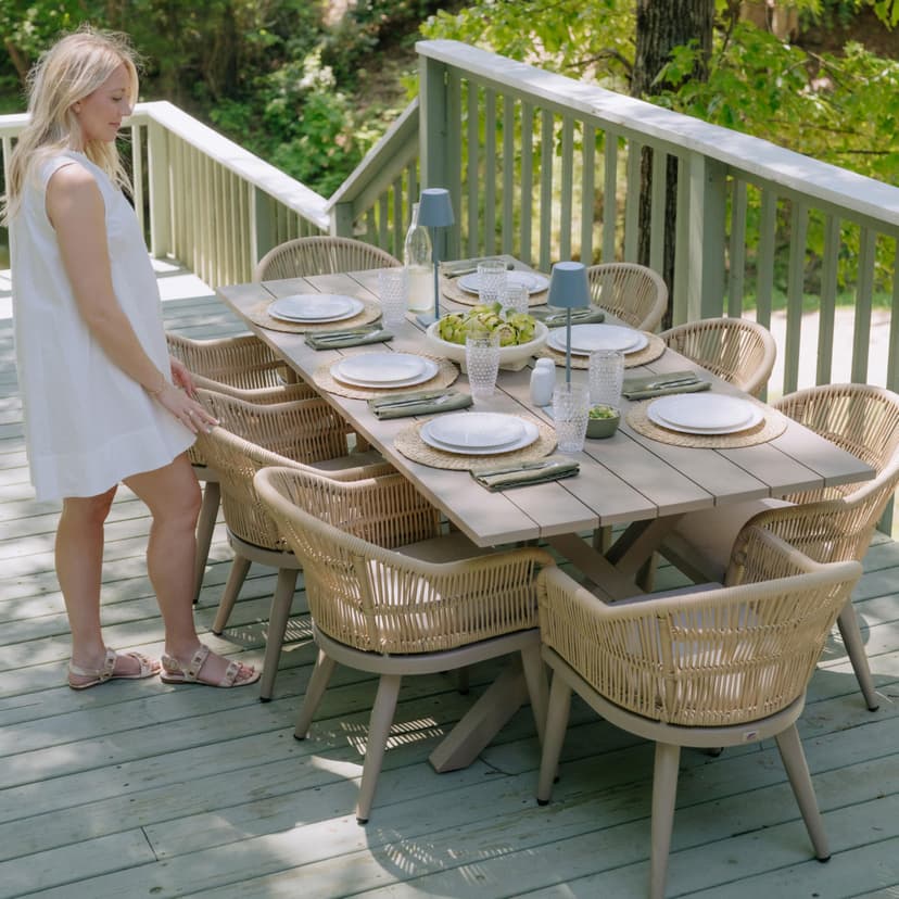 PURPLE LEAF 9 Pieces Outdoor Dining Set with Patio Aluminium Dining Table and Woven Rattan Chairs Modern Metal Furniture Cushions Sets for Garden Yard Indoor Kitchen Champagne