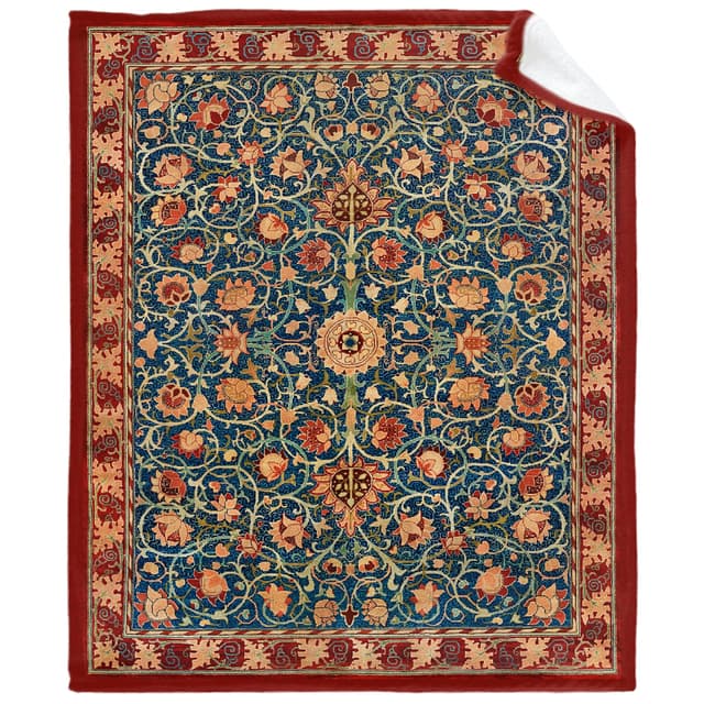 caimizogojocrz William Morris Holland Park Fleece Flannel Throw Bed Blankets, Super Soft Cozy Blanket for Couch Travel Picnic Car Movie Camping Teen or Nap Size 50"x60" M