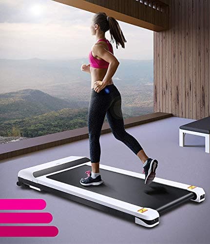 Gymbarpro Under Desk Treadmill-1.15HP Walking Pad Flat Slim Treadmills, w/Sports APP & LED Display, Portable Walking Running Machine for Office/Home, Saving Space-White