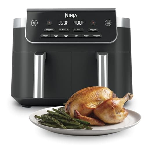 Ninja DualZone 2-Basket Air Fryer, 8-Qt, Smart Finish & Match Cook, 6 Cooking Functions, Cook 2 Foods 2 Ways and Finish at the Same Time, Grey, DZ801