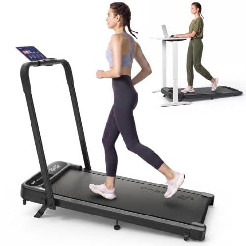 UREVO Strol 2E Smart 2-in-1 Folding Walking Pad Treadmill with APP, 12% Incline, Compact Walking Pad with Safety Handle, Plug & Play, Desk Treadmill with LED Display, Walking & Running for Home Office