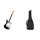 Bundle of Fender Squier Debut Series Stratocaster Electric Guitar, Beginner Guitar, with 2-Year Warranty, Includes Free Lessons, Black with Matte Finish + Fender FE610 Electric Guitar Gig Bag, Black