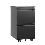 Lockable Mobile Filing Cabinet, Home and Office Metal Filing Cabinet (Black + 2 Drawer-E)