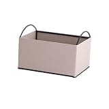 WANGHAI2024M Bookcases Iron and Leather Multipurpose Books Storage Box with Handles Record Organiser Crate(Beige)