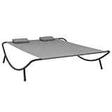 HKLGBVCR Outdoor Sun Bed Oxford Fabric Patio Lounge Bed with Powder-Coated Steel Frame, Includes Two Thickly Padded Removable Pillow Covers, Anthracite