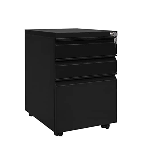 ELUKHT File Cabinet Office File Cabinet Locked Modern Wood Filing Cabinet Black/White 3 Drawers with Adjustable Wheels 48 * 39 * 60cm Filing Storage Cabinet (Black)