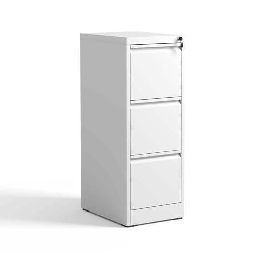 fcfeue 3 Drawer Vertical Filing Cabinet, Locked Steel Filing Storage Cabinet, Suitable for A4, Legal, Letter, Anti Tilt Design Office Lateral File Cabinet.White