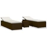 YUOGHRTFE Sun Lounger with Tea Table Set, Poly Rattan Brown Chaise Lounge for Patio, Poolside, Balcony, Adjustable Backrest, Removable Cushion Cover